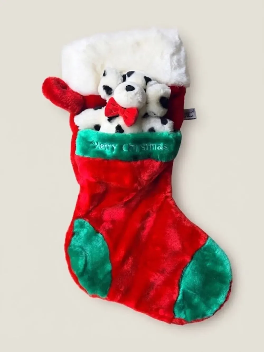 Vintage 1988 Large Christmas Stocking w/ Plush Dalmatian Puppy - New Without Tag